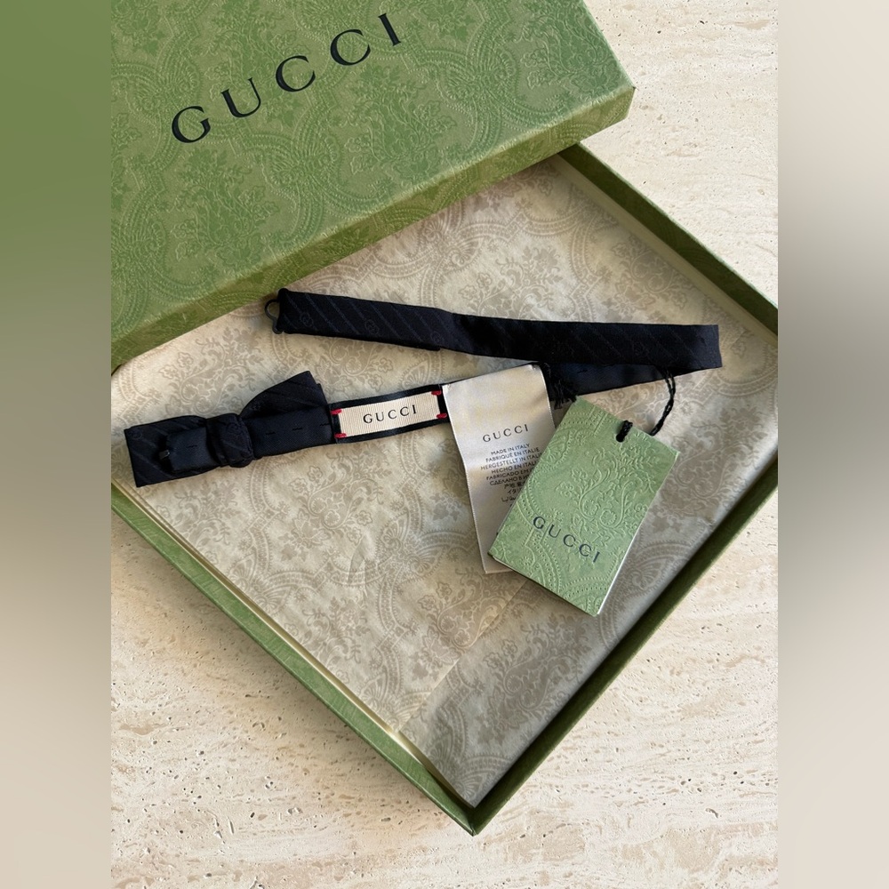 NWT GUCCI GG JACQUARD SILK BLACK BOW TIE - Picture 6 of 10